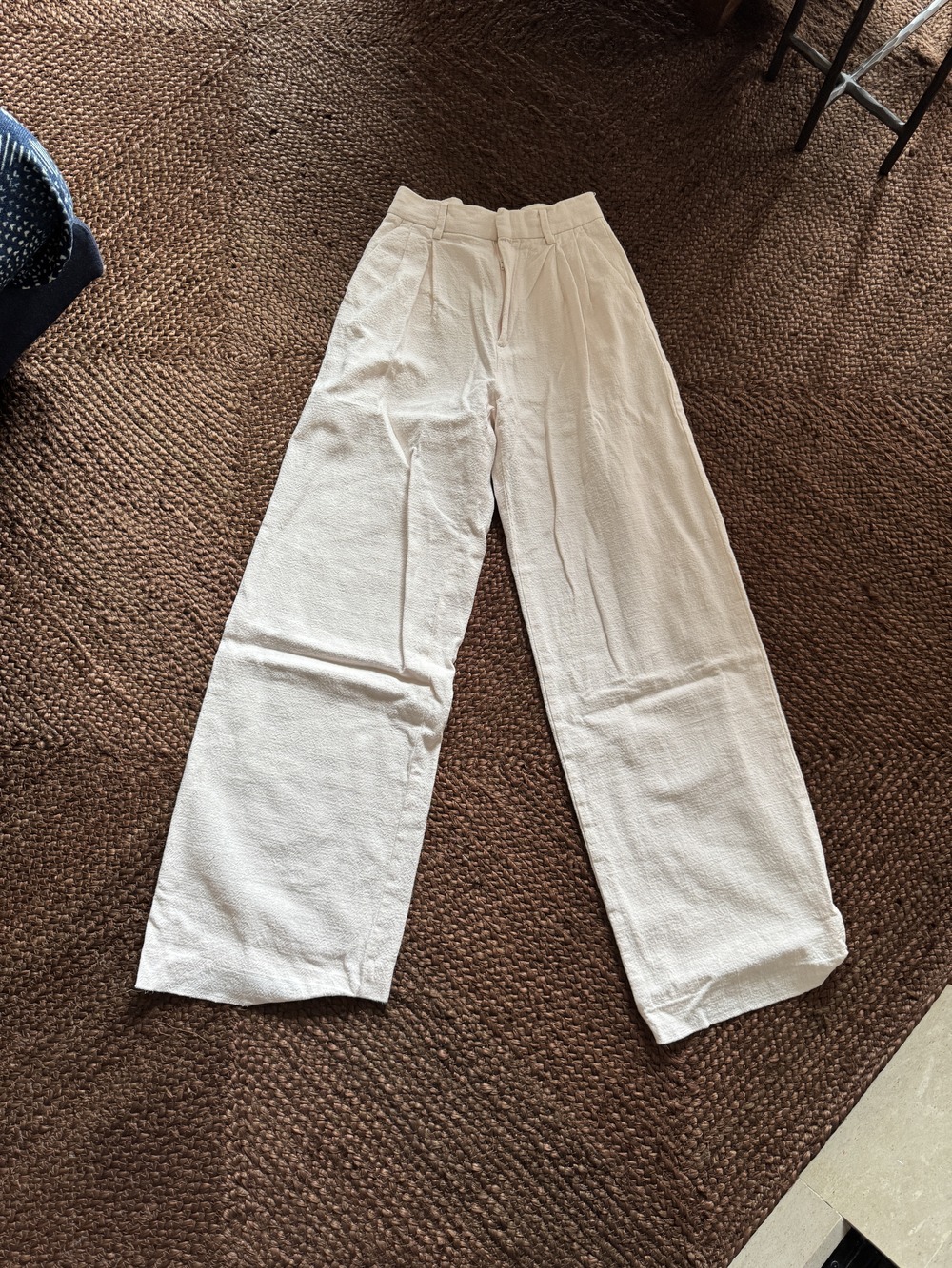 White Linen Blend Wide Leg Trousers Sz 26